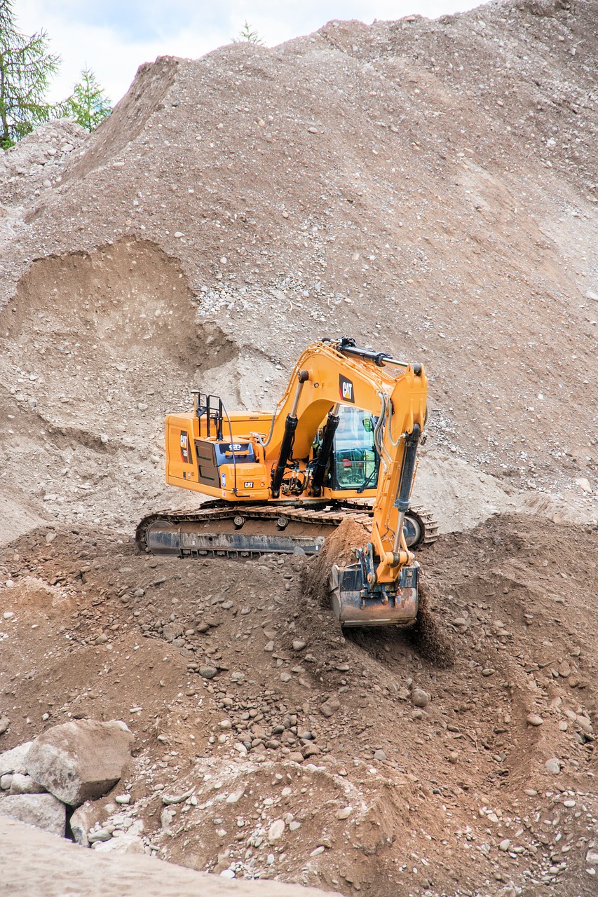 excavators, mountain, debris, earth, nature, work, open pit mining, removal, shovel, backhoe bucket